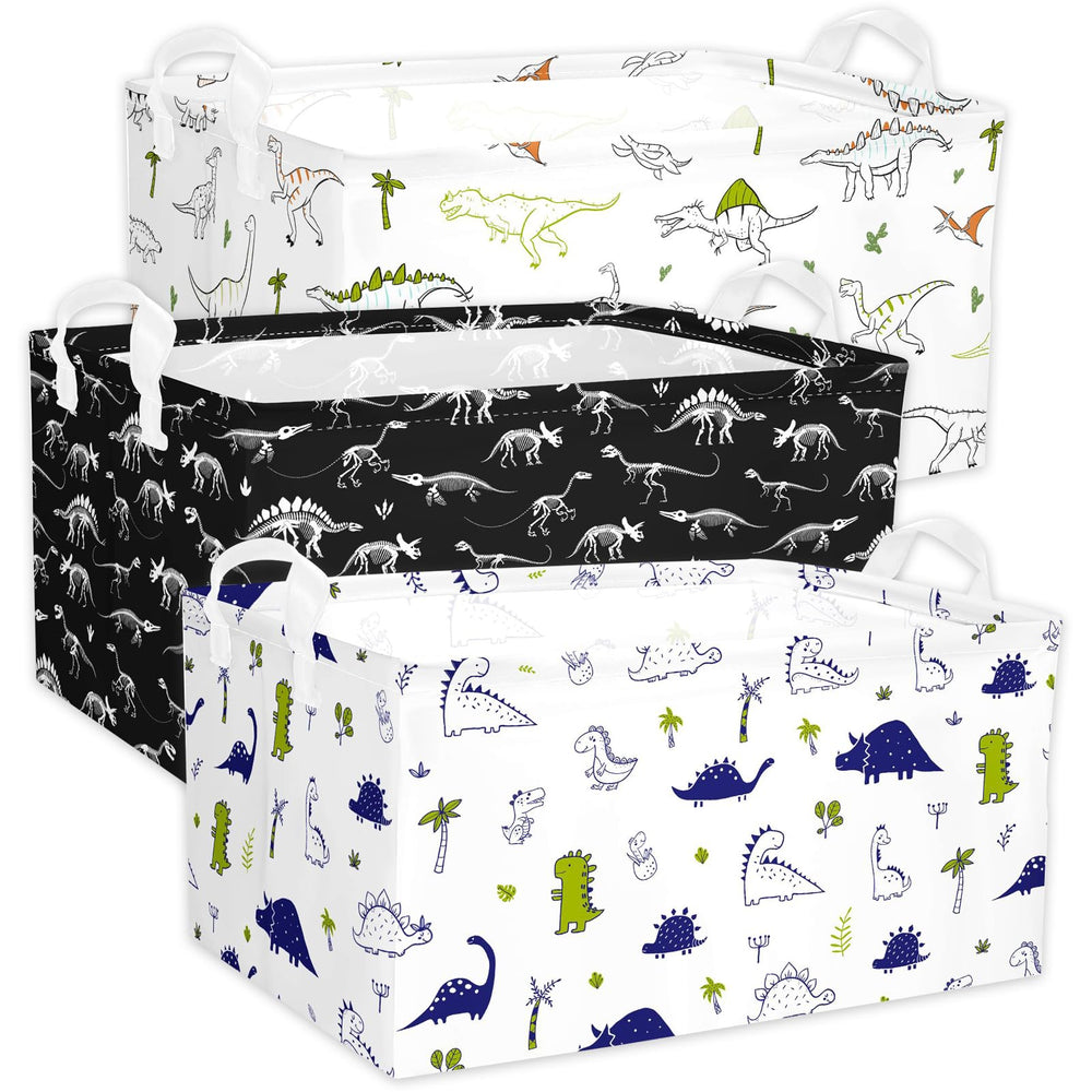 BBSET dino storage basket 3-pack on shelf keeps toys organized and accessible.