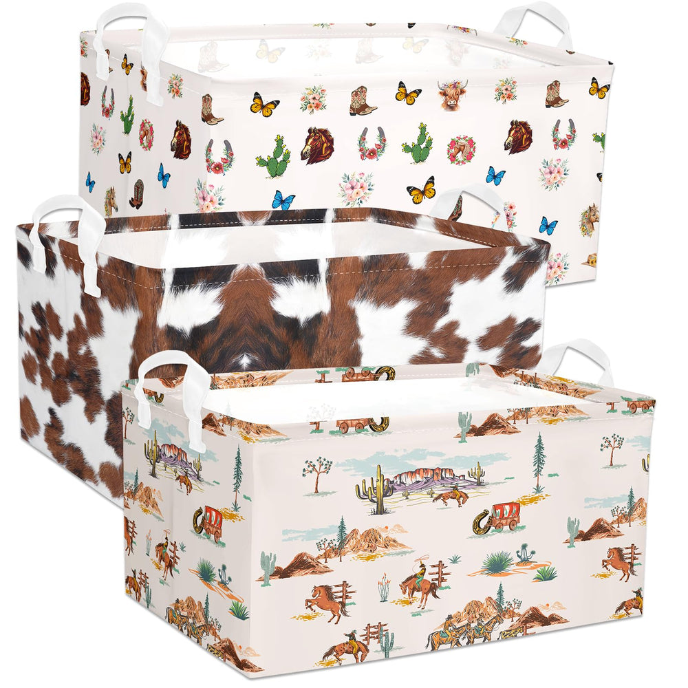 BBSET Western rectangular basket cowprint front view for stylish toy storage