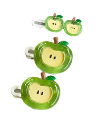 BBTDIN Apple bow clip front view for baby girls, a stylish fruit-themed accessory.