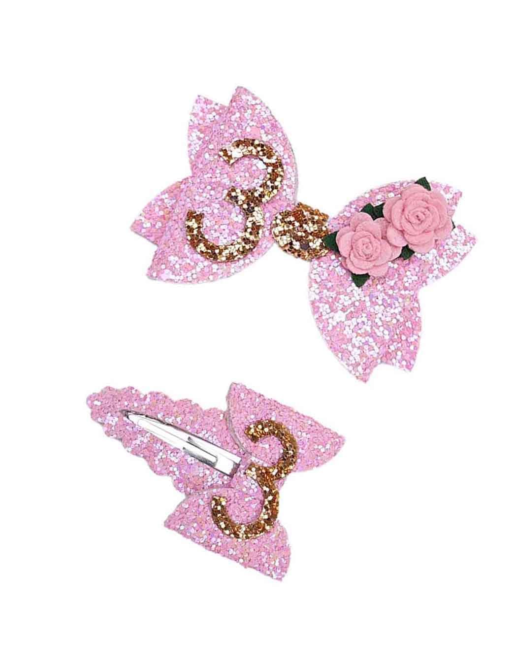 BBTDIN pink birthday hair clip for 3rd birthday celebrations with toddler-friendly grip