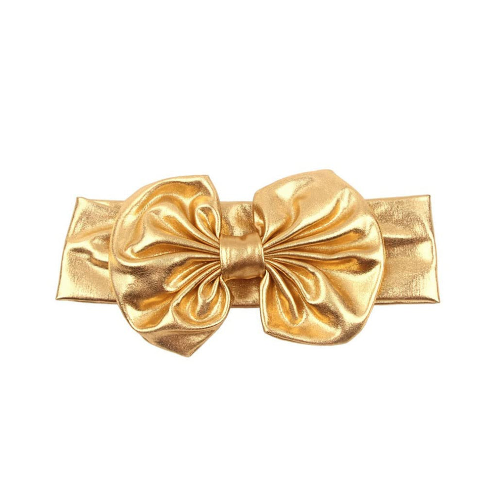 BBTDIN bowknot turban headband in gold offers soft fabric comfort for baby outfits