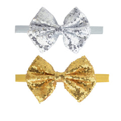 BBTDIN green sequin headband bow, soft ribbon comfort for festive outfits.