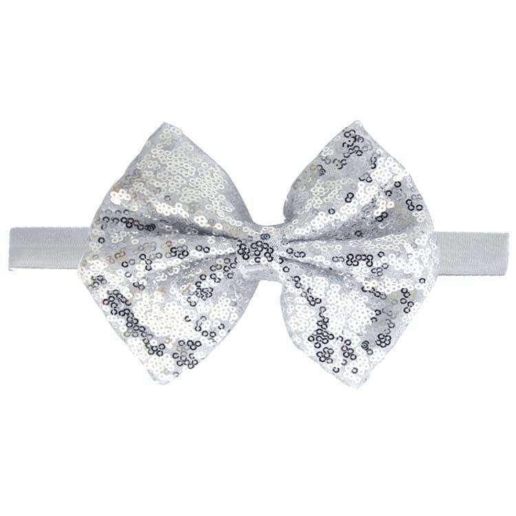 BBTDIN purple sequins headband bow, durable stretchy band for baby photos.