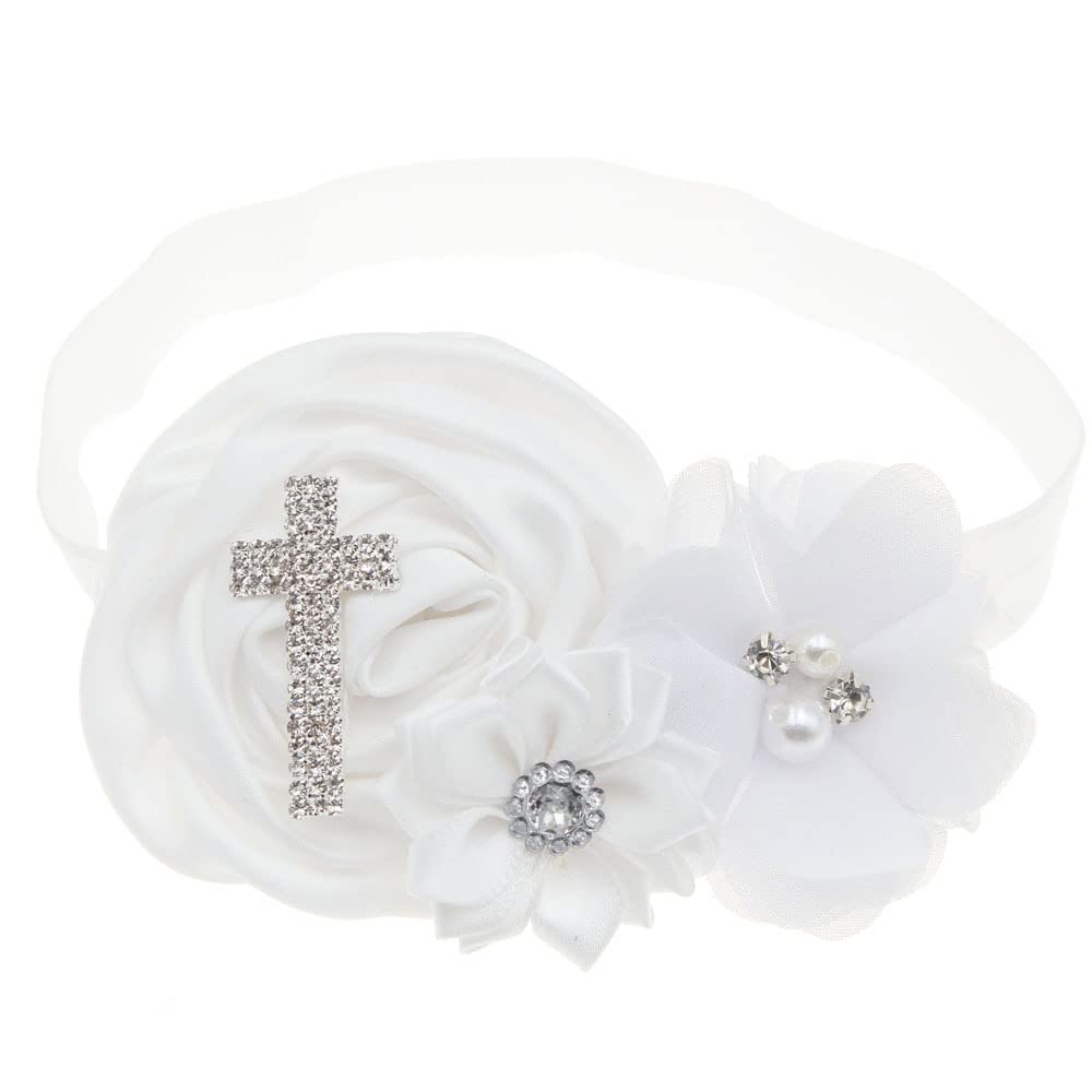 BBTDIN baptism headband cross bead detail, ideal for church events and first birthdays.