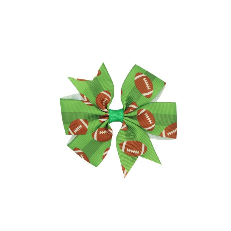 BBTDIN blue football bowknot hairpin—secure and comfy for active kids during sports