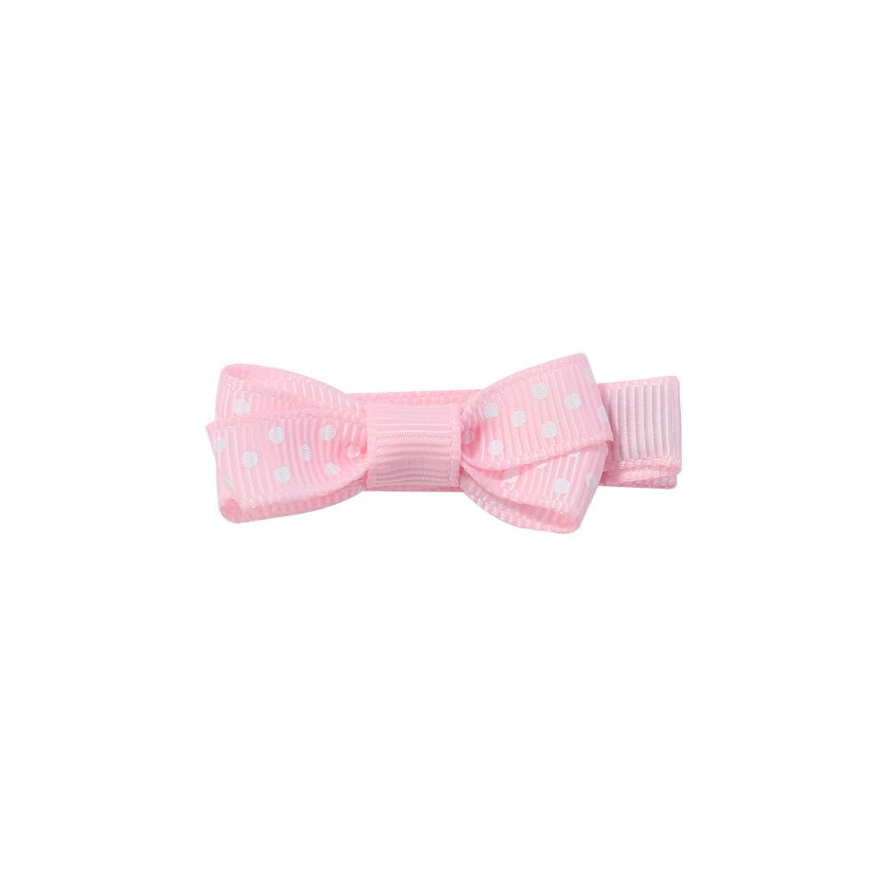 BBTDIN polka-dot pink hair bow on a clip suitable for 3-15 month-olds