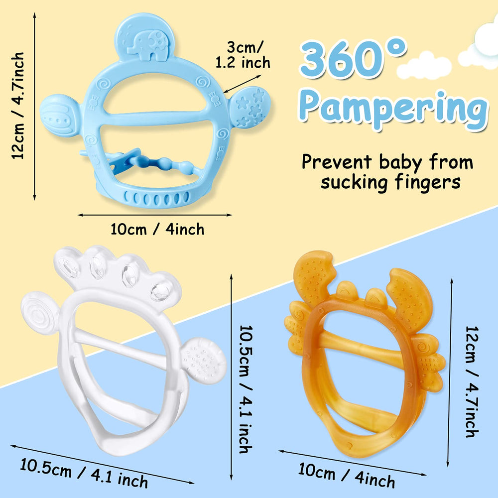 BBTO baby hand teether elephant closeup demonstrates soft silicone textures for chewing.