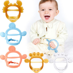 BBTO baby hand teether elephant with wristband aids secure grip during teething.