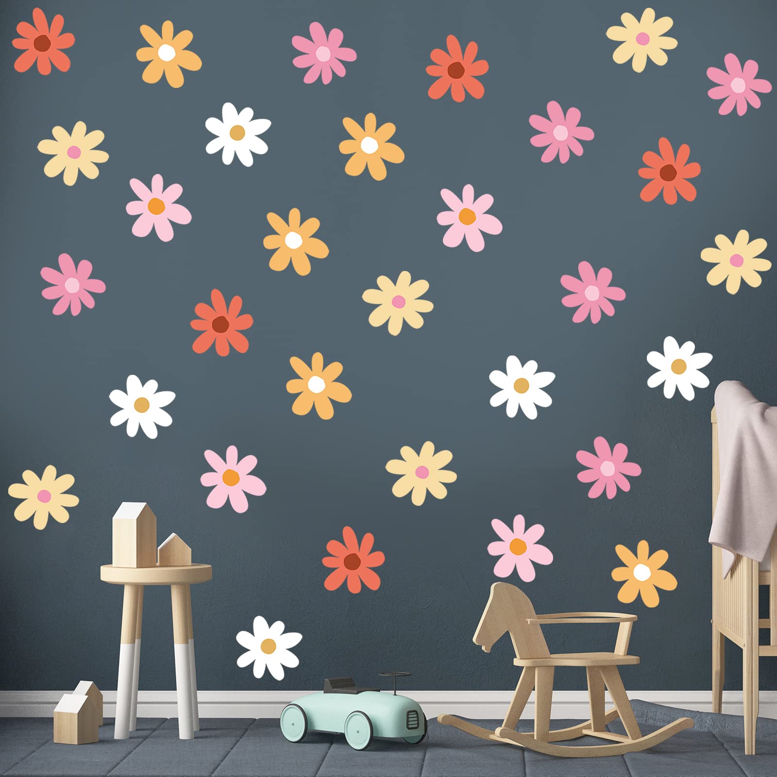 BBTO daisy wall decal product image shows easy peel-and-stick installation