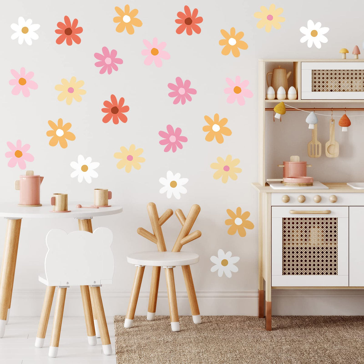 BBTO daisy wall decal pink flowers brighten a kid's bedroom wall for playful decor