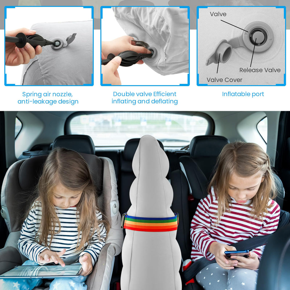 BBTO inflatable car divider strap attachment demonstrates easy securement in any car.