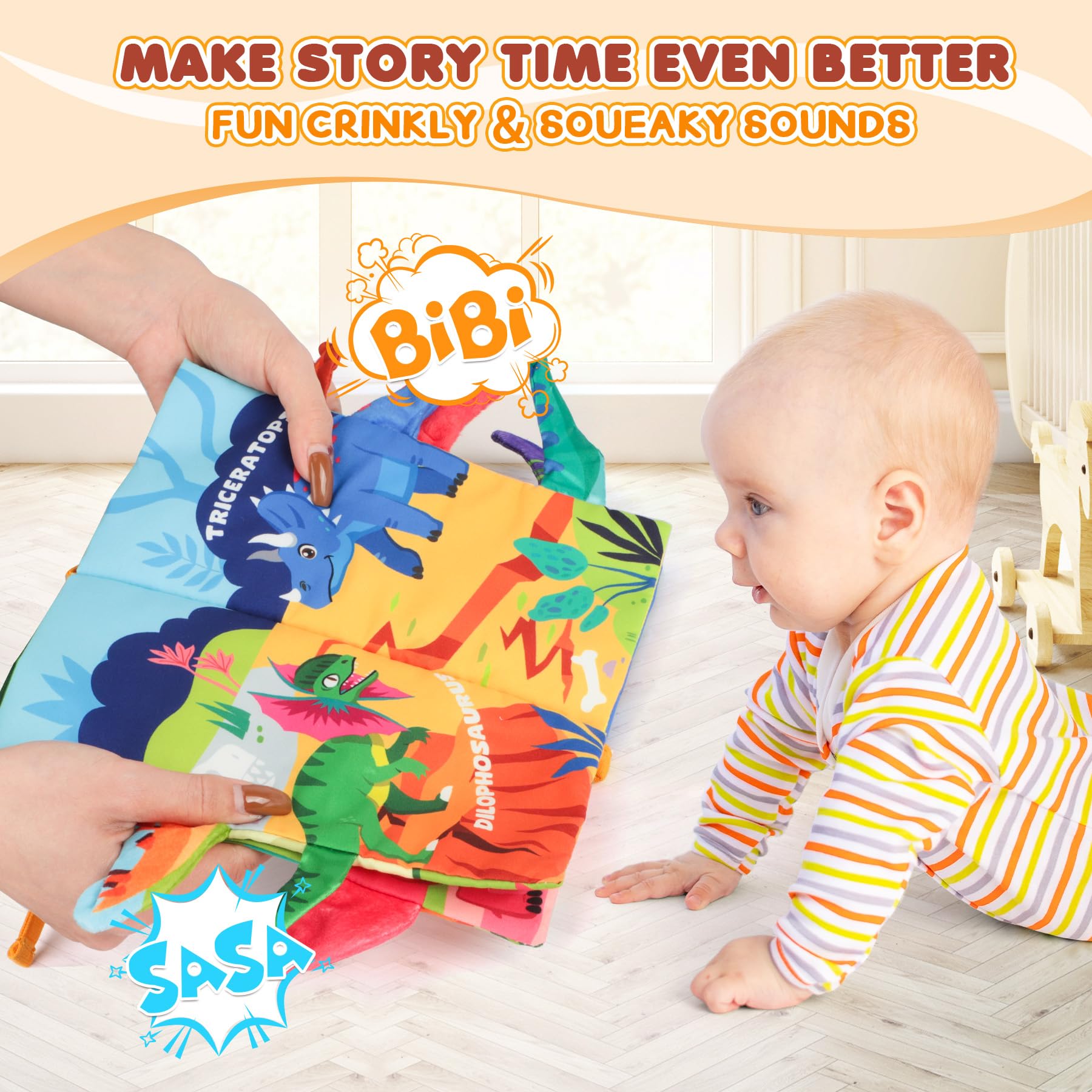 BBWOO Soft Baby Book stroller-attachment demonstrates travel-friendly design.