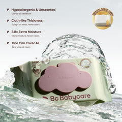 Bc Babycare Cloud Moist Wipes flip-top open for easy one-handed access.