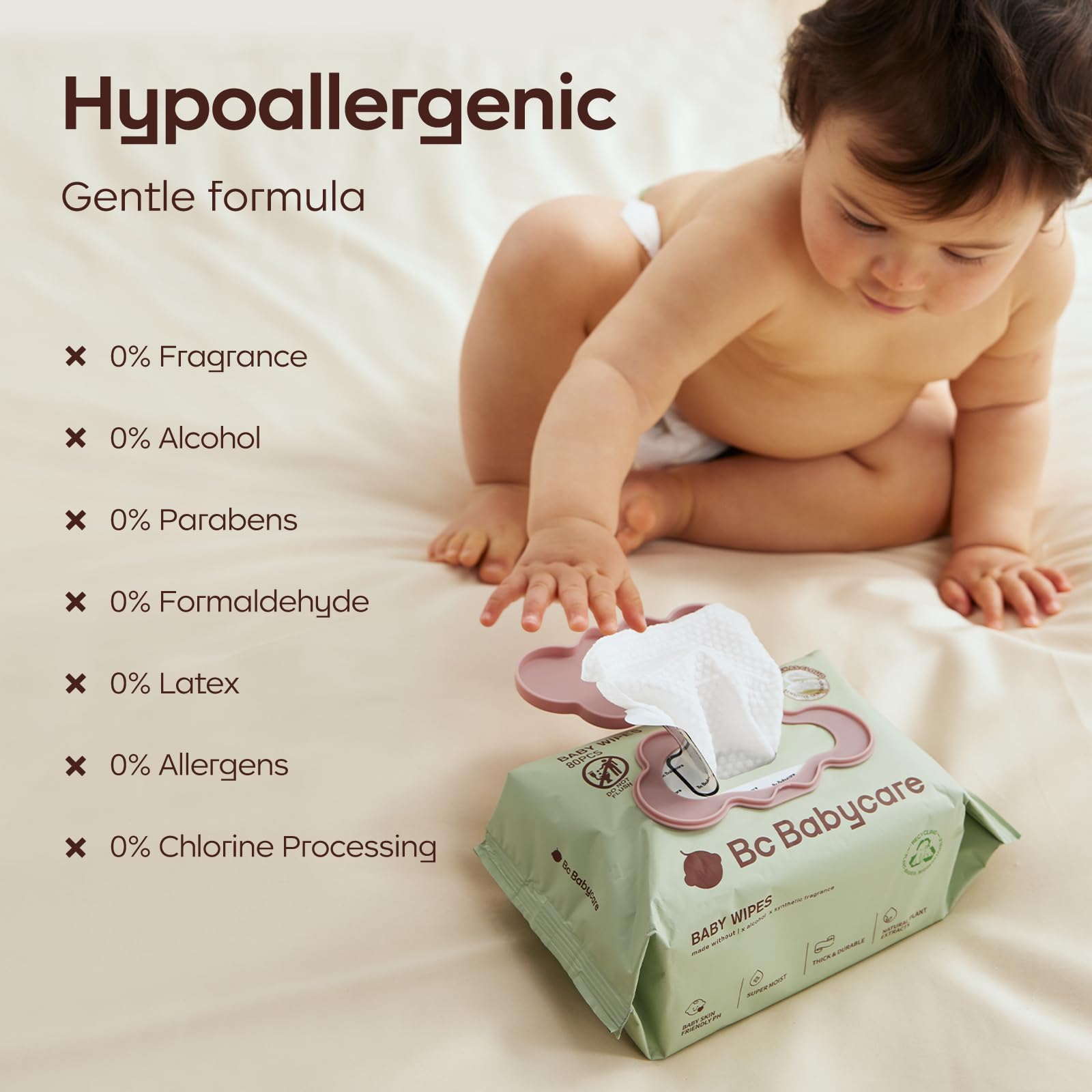 Bc Babycare Cloud Moist Wipes shows jojoba oil drop for extra hydration.