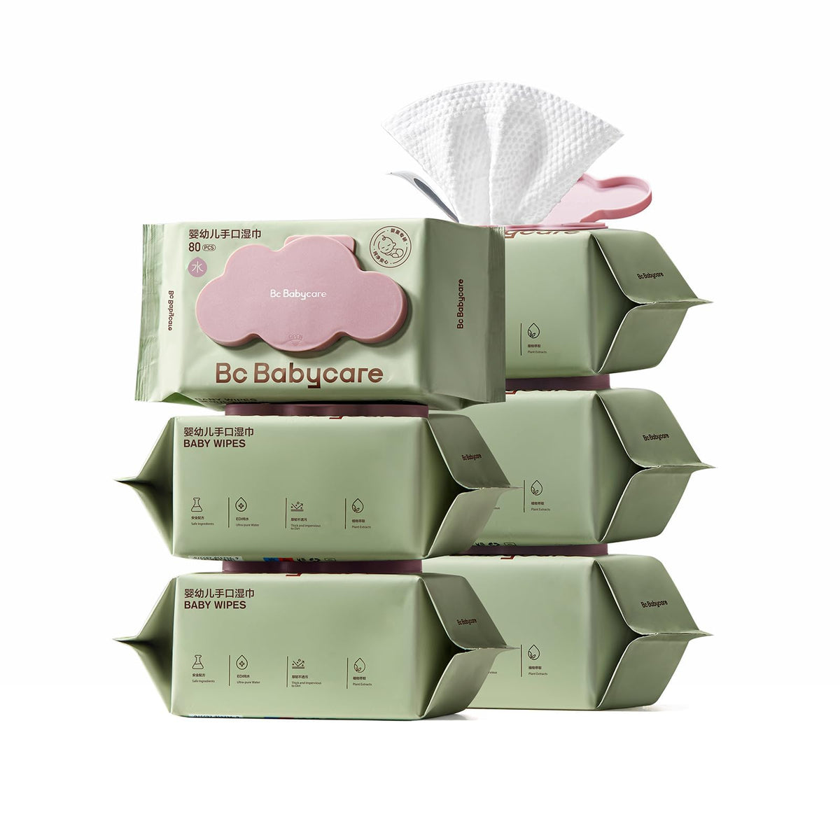 Bc Babycare Cloud Moist Wipes pack closeup highlights ultra-thick, gentle cleaning.