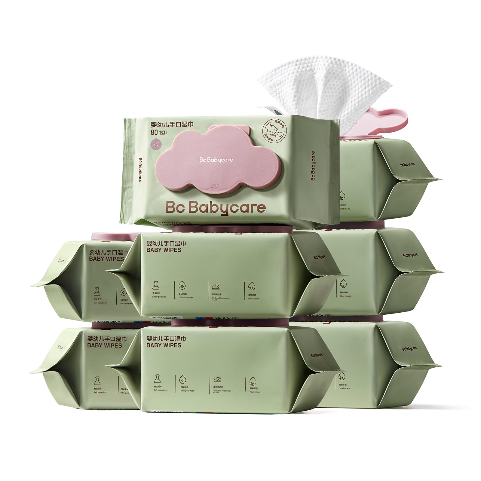 Bc Babycare Cloud Moist Wipes thick cloth pull for easy cleaning on the go.