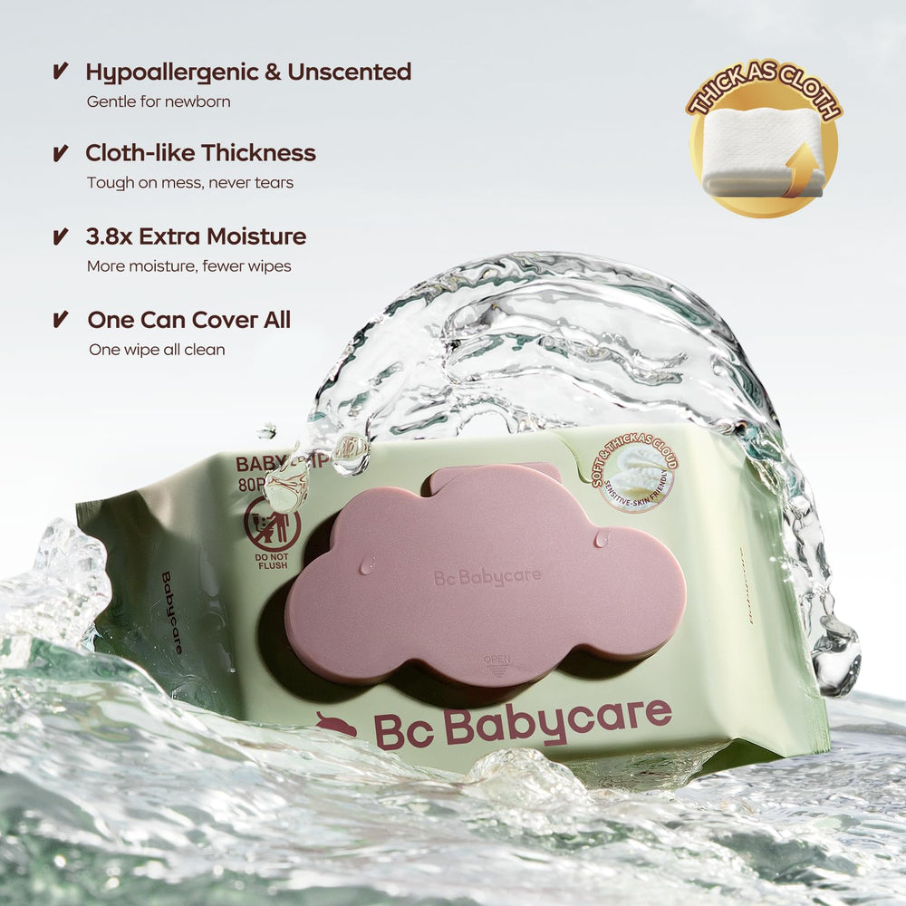 Bc Babycare Cloud Moist Wipes XL size for larger surface coverage during diaper changes.