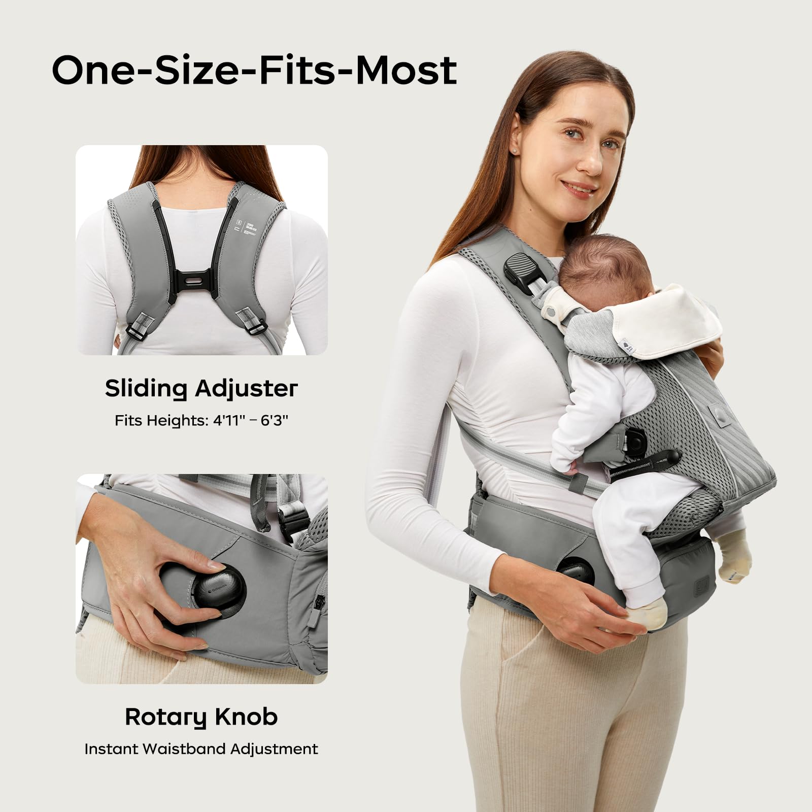 bc babycare hexa magnetic-buckle gray enables quick on-off without rethreading straps