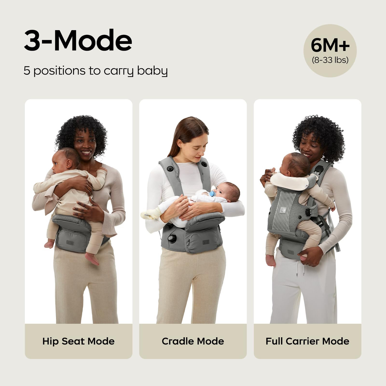 bc babycare hexa shoulder-padding gray adds comfort during longer carries