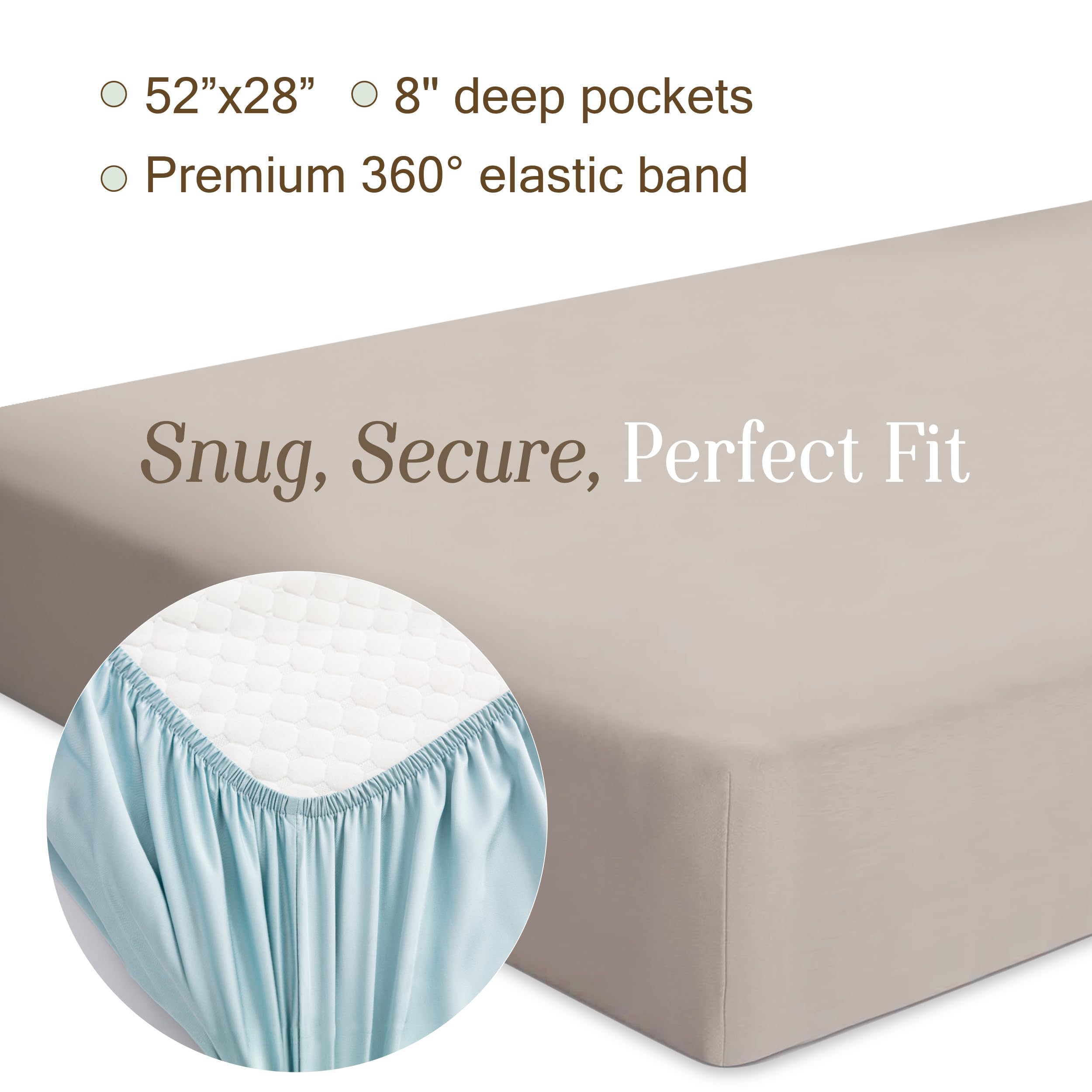 Bella Coterie bamboo crib sheet in dune color showcases versatile nursery styling.