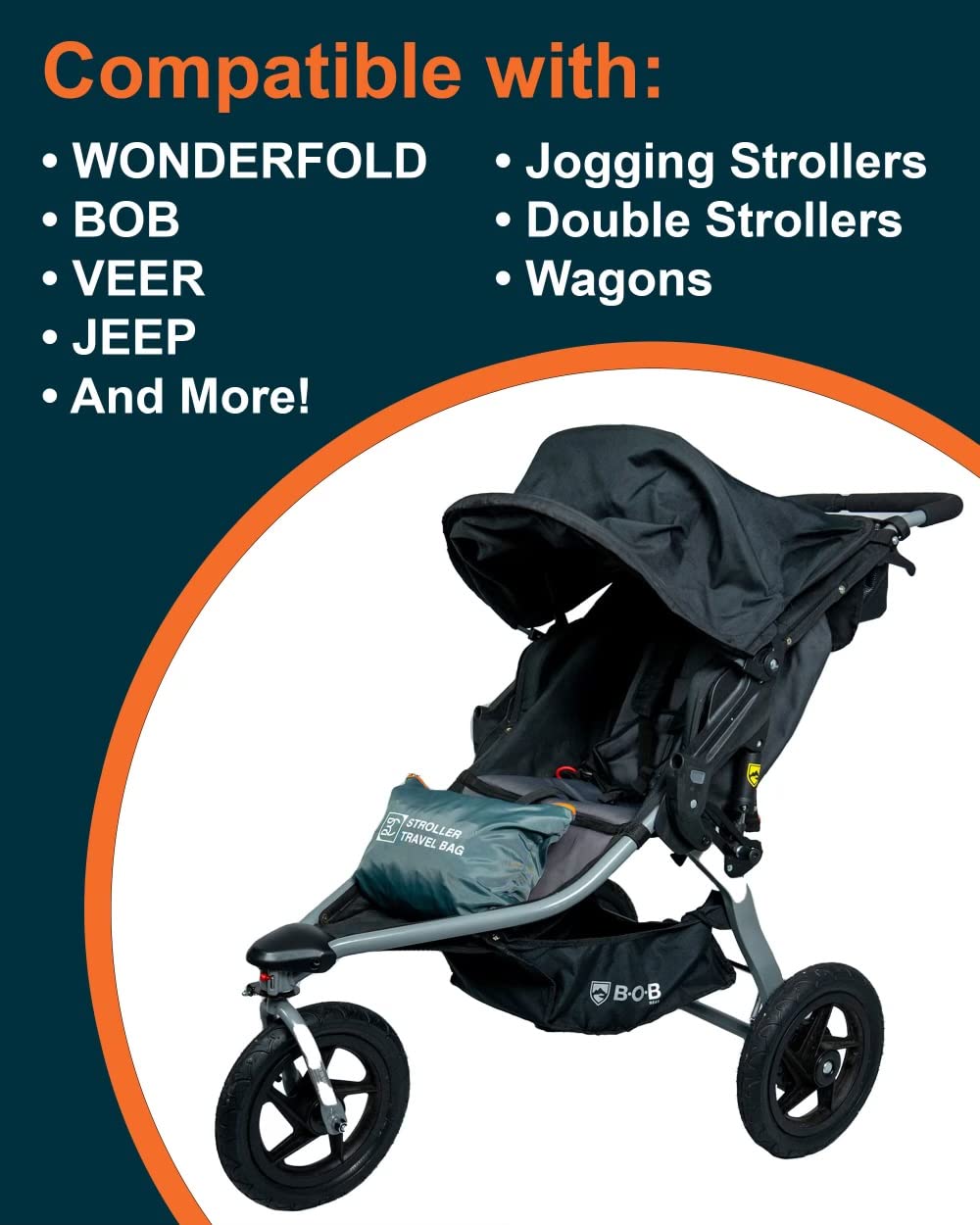 BC Extra Large Stroller Bag water-resistant material shields from rain and dust.