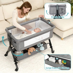 BCOL baby bassinet side panel unzip for bedside attachment and access.