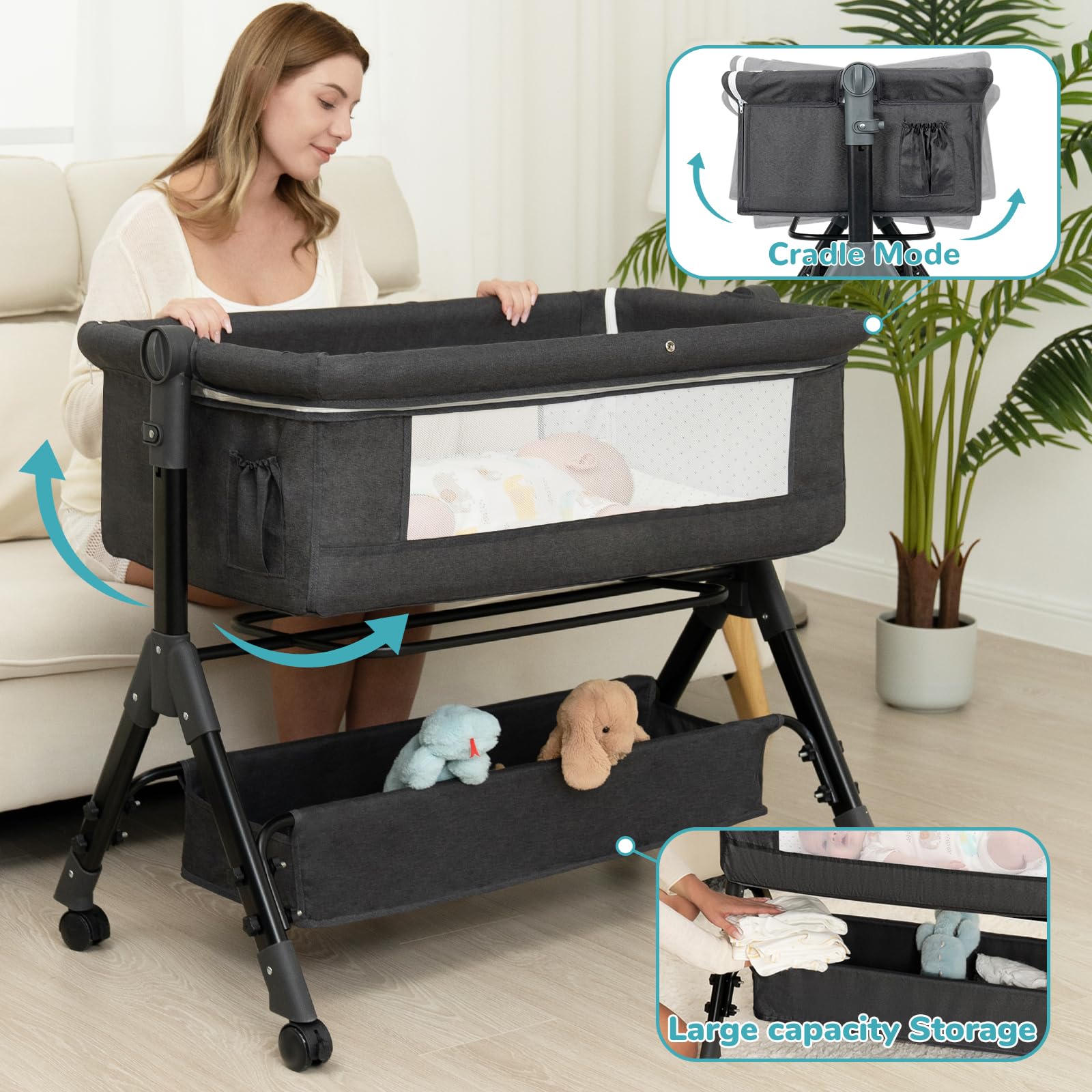 BCOL Bedside Bassinet in bedside-sleeper setup for easy nighttime care