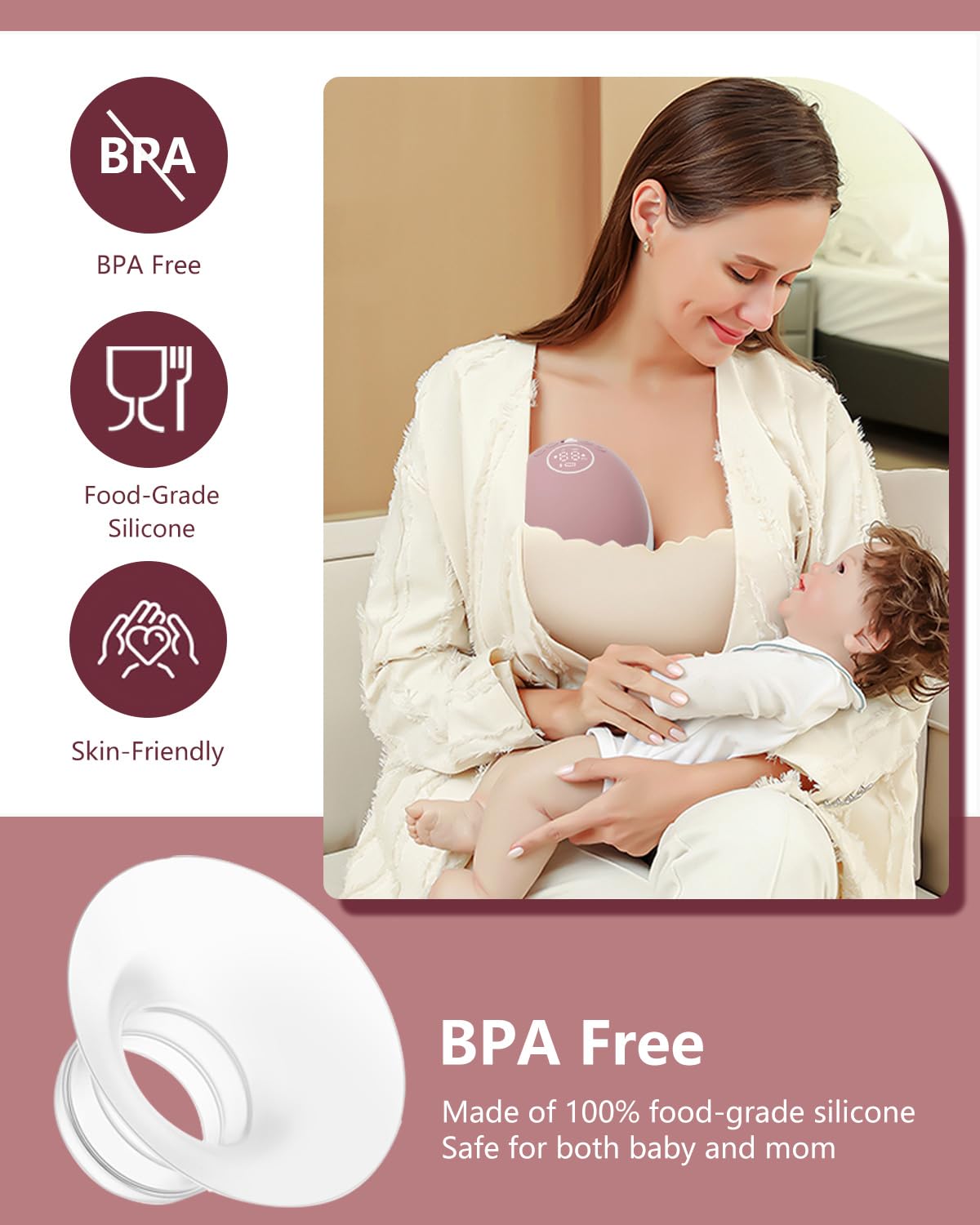 BDICOVE BPA-free silicone provides safe, soft-touch pumping experience