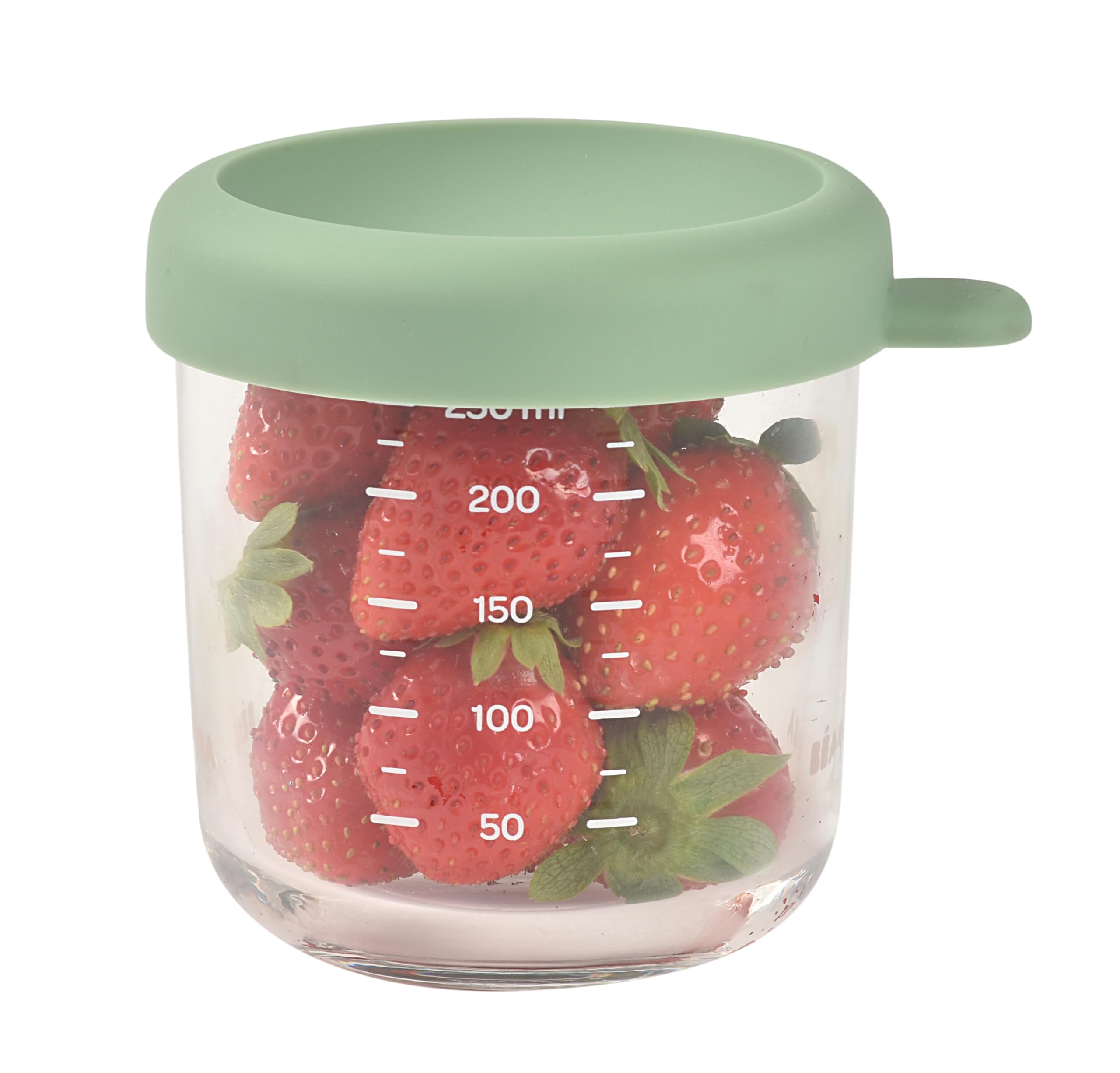 BEABA jars highlight heat-resistant glass for heating and sterilization.