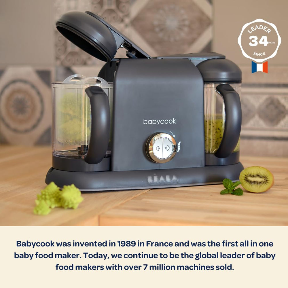 BEABA Babycook Duo 4-in-1 function image highlights steam, blend, defrost, and reheat.