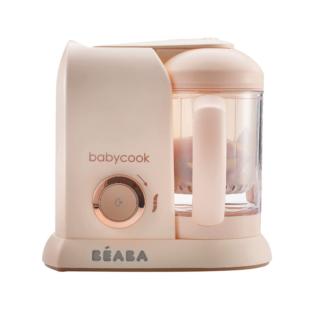 BEABA Babycook Solo rose gold steam basket shown for quick baby meals