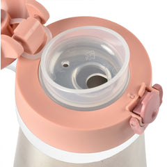 Beaba kids water bottle rose close-up of leakproof lid for travel