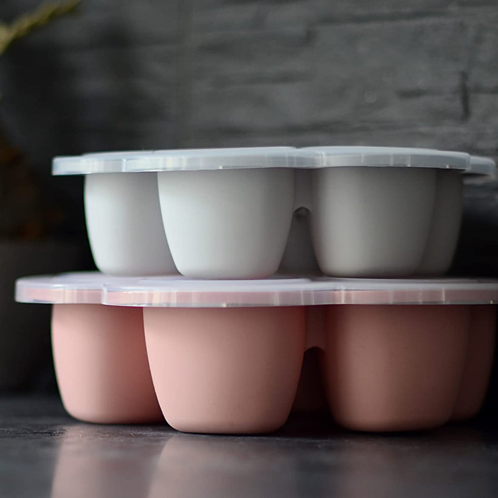 BEABA 6-serving portions fit neatly in the freezer for easy meal planning.