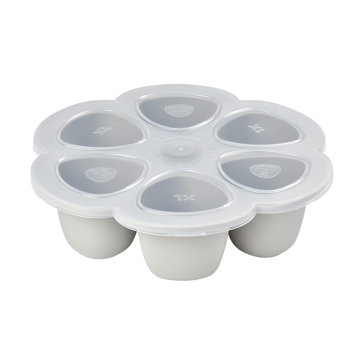 BEABA Multiportions tray with clip-on lid for convenient baby meal prep and storage.