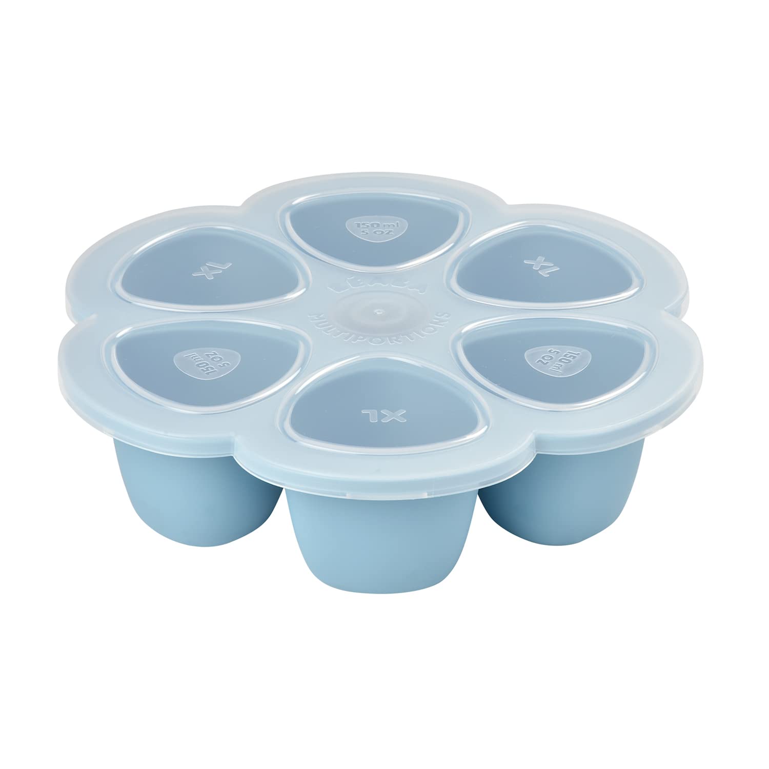 Beaba Multiportions tray with clip-on lid, six 3oz portions for organized meals.