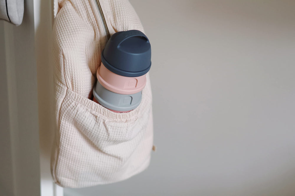 BEABA Rose formula and snack container made in France with eco-conscious materials