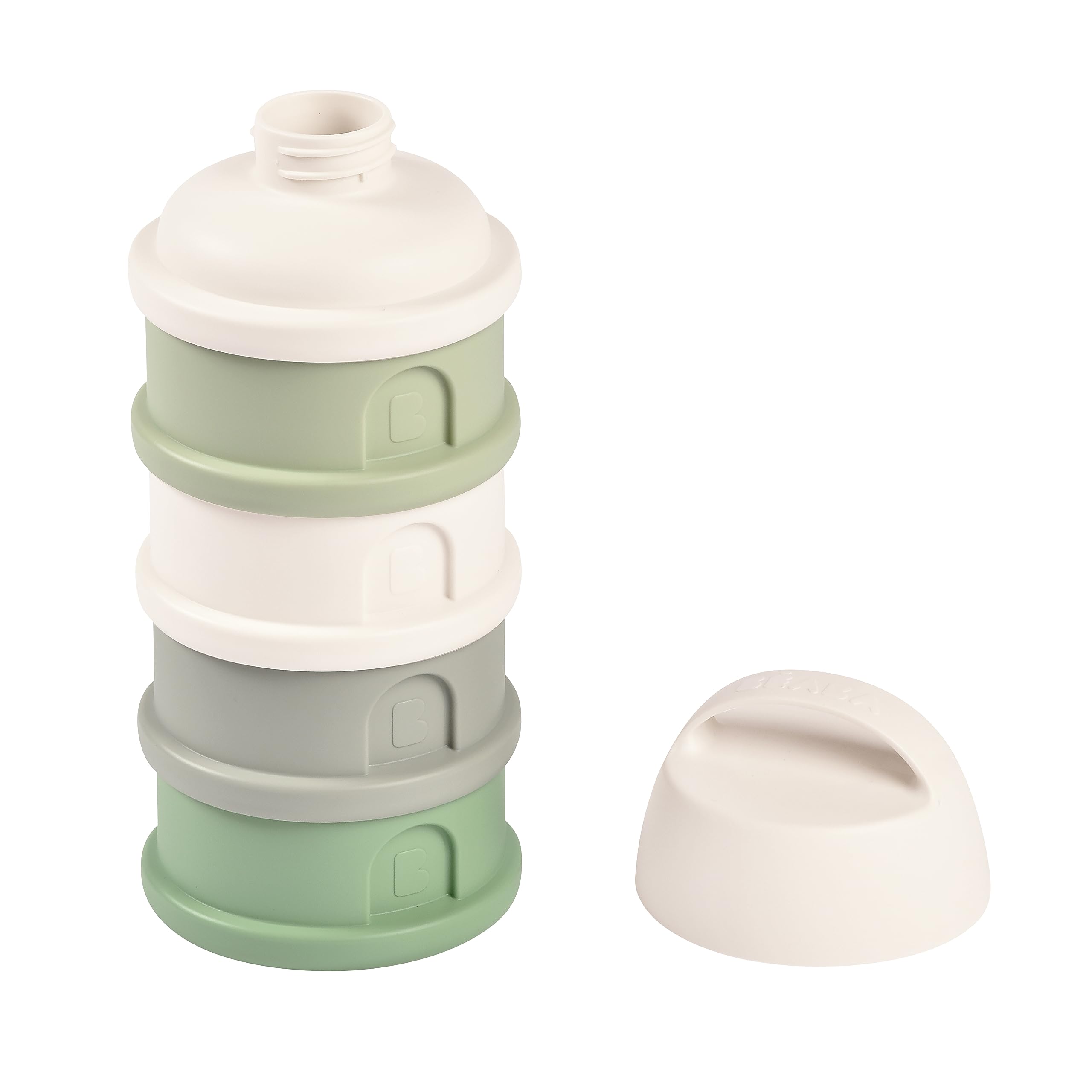 BEABA sage four-compartment design keeps formula and snacks organized