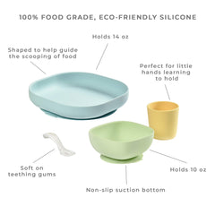BEABA silicone 4-piece feeding set bowl pastel with durable, easy-clean surface for toddlers.