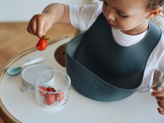 Beaba silicone baby bib charcoal with wide food catcher to catch spills