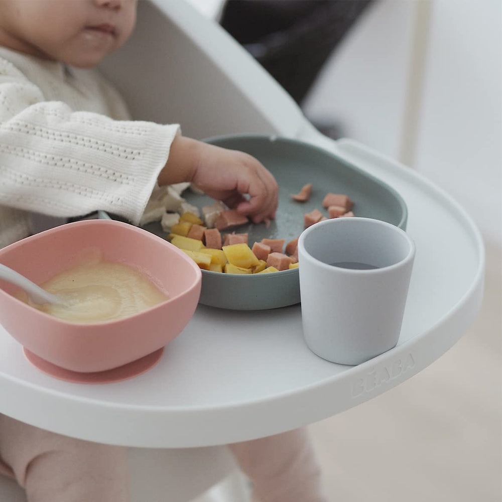 BEABA silicone baby cup with lid shows easy grip and quick cleaning