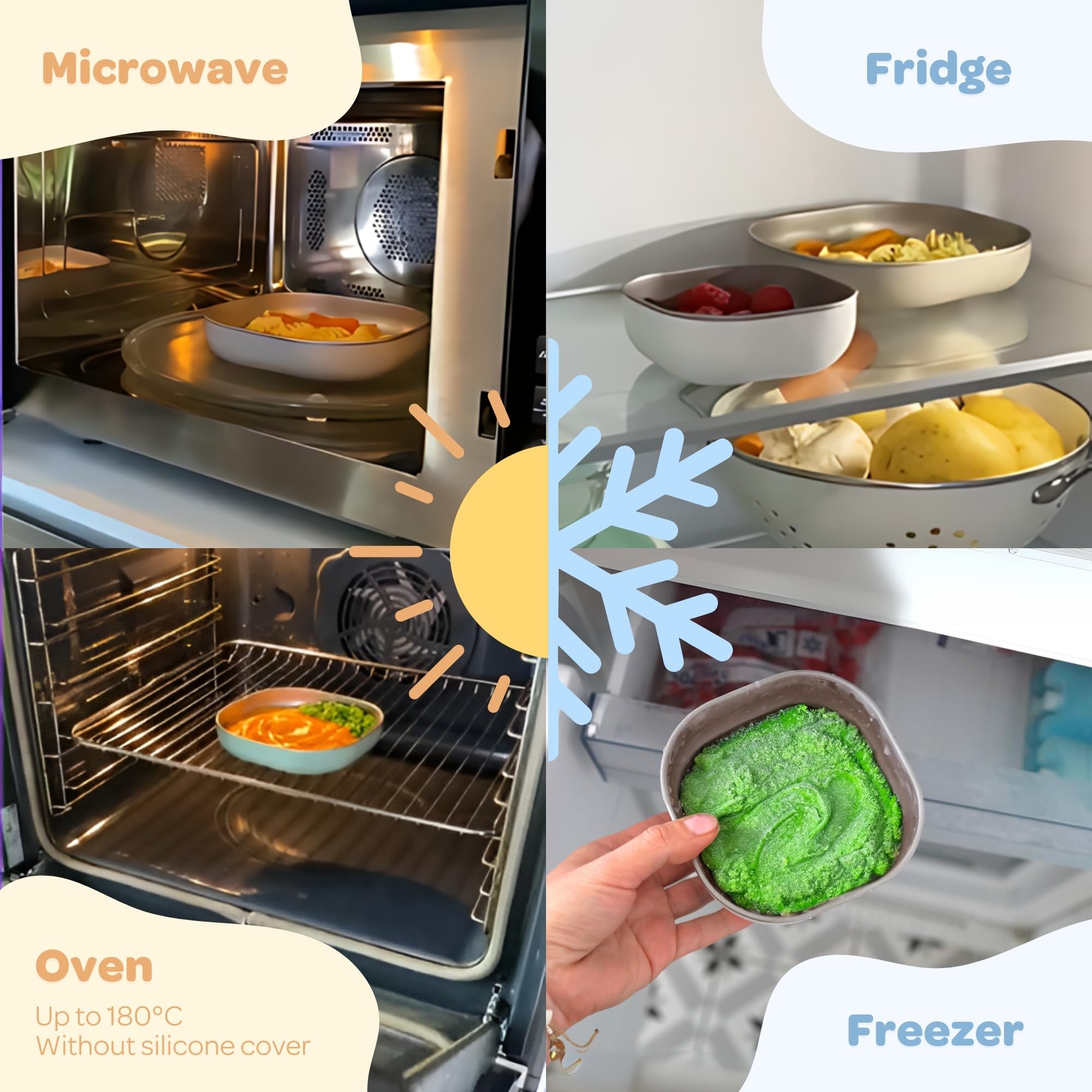 Beaba silicone-cover anti-slip-noise-reduction highlights safe, quiet mealtime on high chair.