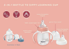 BEABA silicone nipple and spout provide gentle transition from bottle to cup