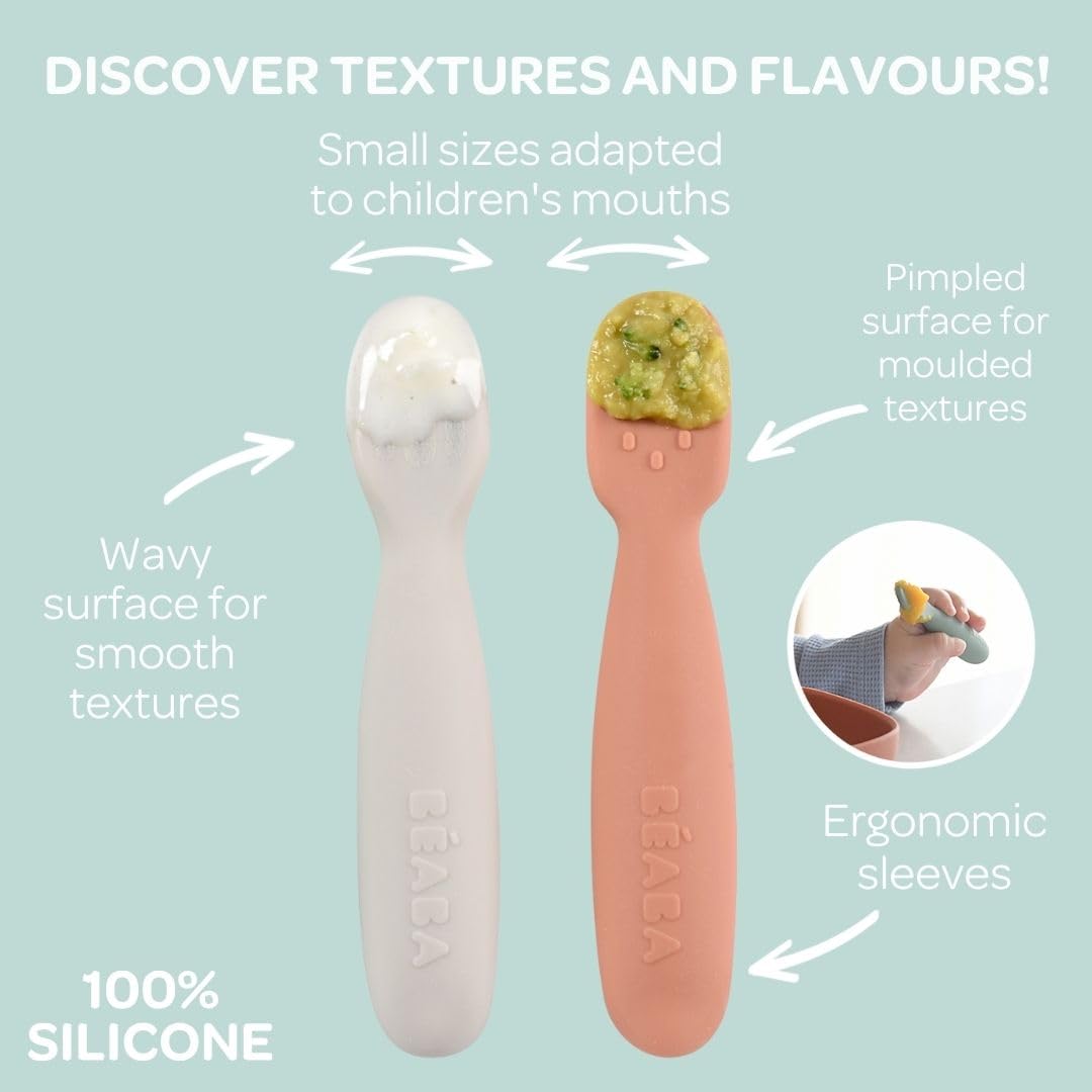 BEABA silicone pre-spoon baby hands grasp comfortably for tiny meals