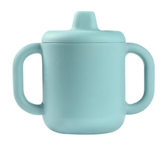 BEABA Silicone Training Cup Rain with handles close-up shows easy grip for toddlers.