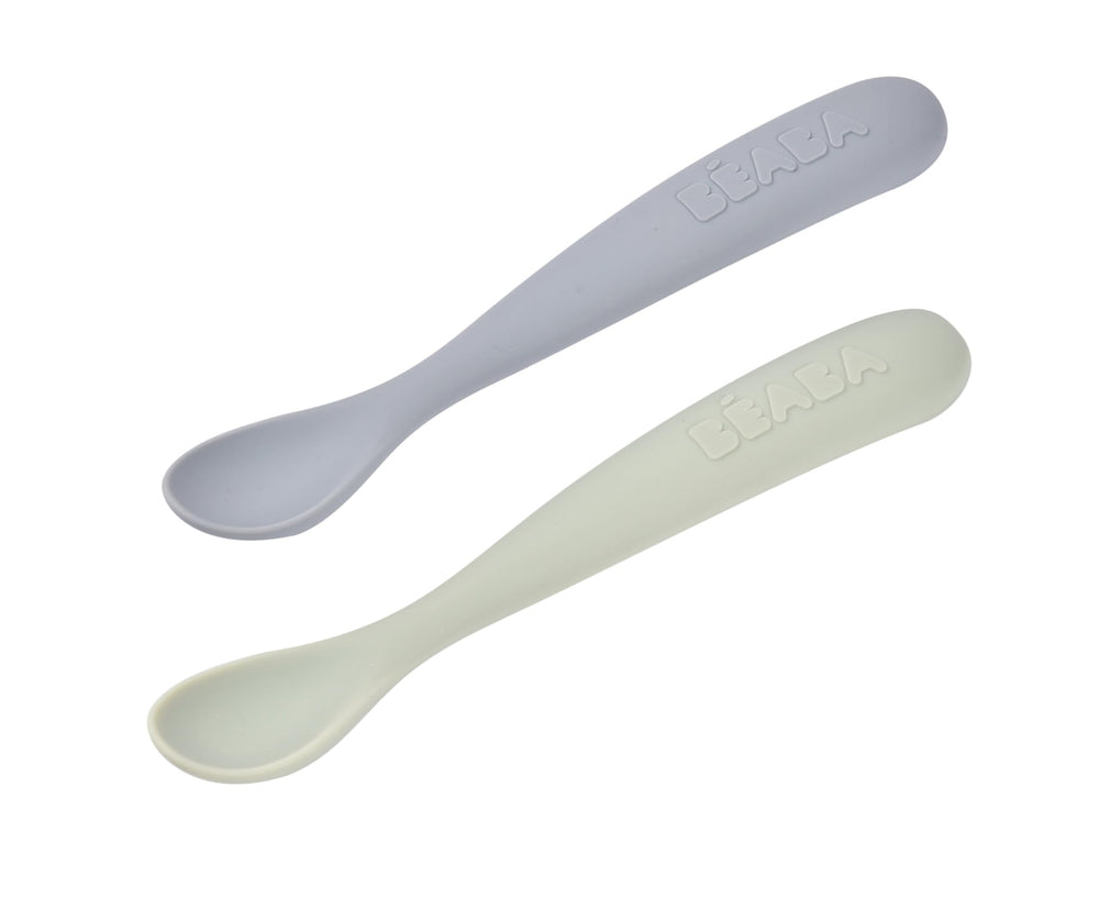 BEABA soft silicone spoons gentle on teething gums during feeding.