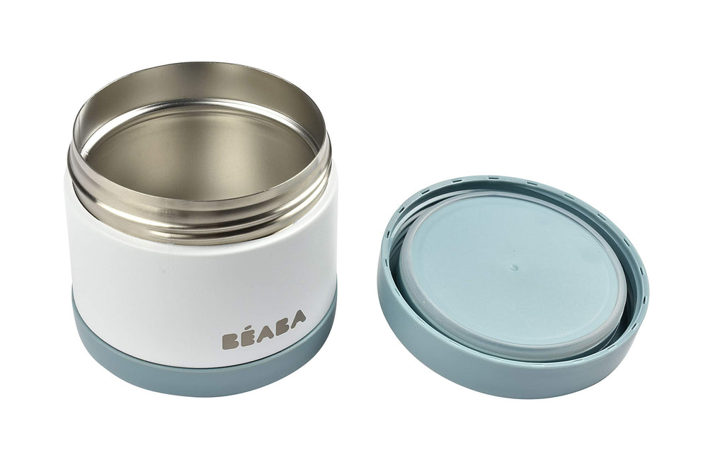 Béaba Cloud thermos side view highlights durable stainless steel and leakproof construction.