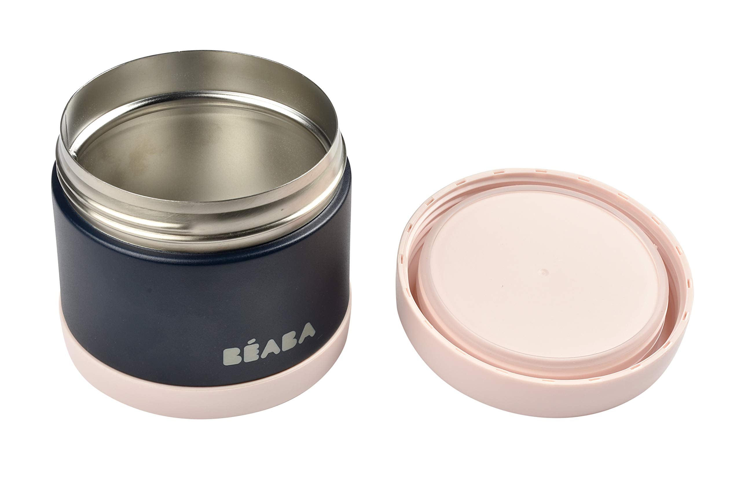 Beaba Midnight lid-on view shows secure lid for on-the-go leakproof meals.