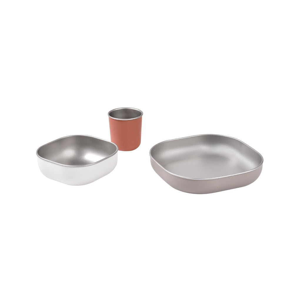 BEABA stainless steel meal set microwave-oven safe for versatile reheating.