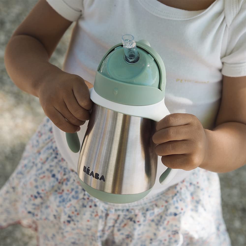 Beaba sippy cup sage silicone straw supports proper sipping.
