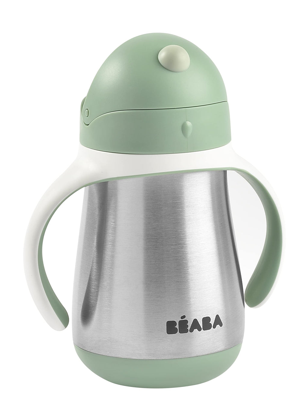 Beaba stainless steel straw sippy cup sage leak-proof slide prevents spills during outings.